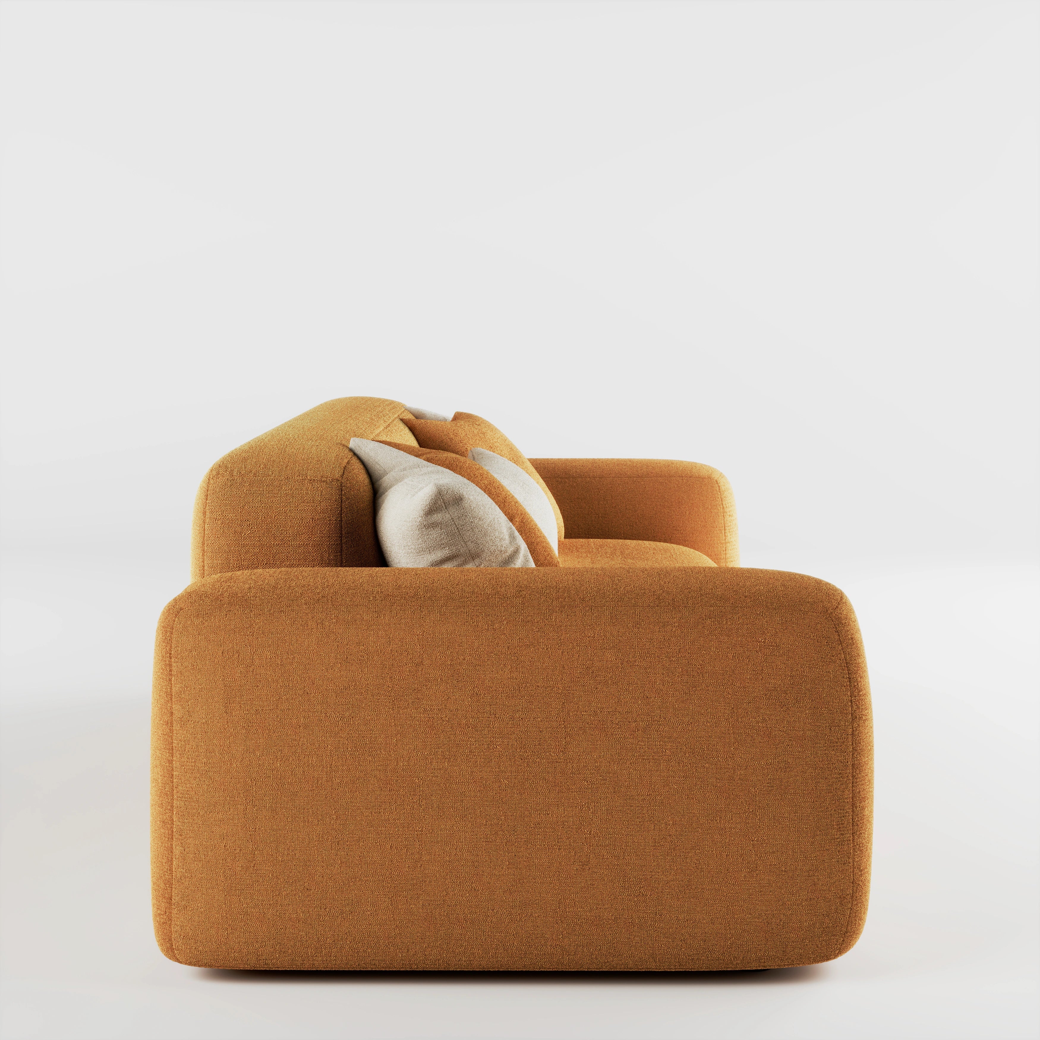 Cove 3 seater sofa in caramel fabric, opposite side profile view